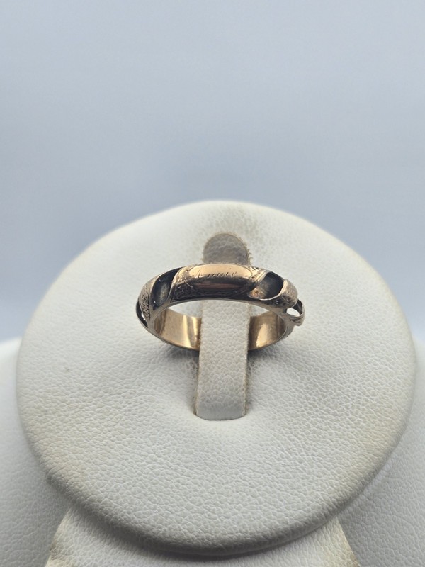 Antique Victorian 14K Yellow Gold Mourning Hair Ring Annie Size 6.5