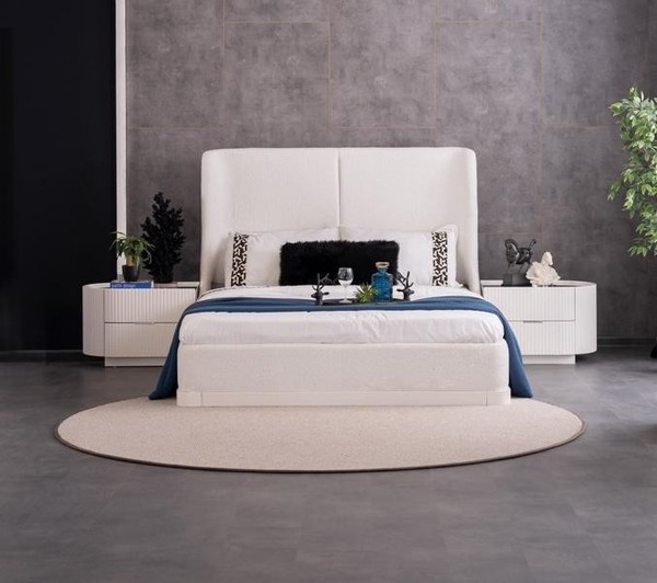 Schlafzimmergarnitur Polsterbett Mit 2X Nachttische Weiß Schlafzimmer-image