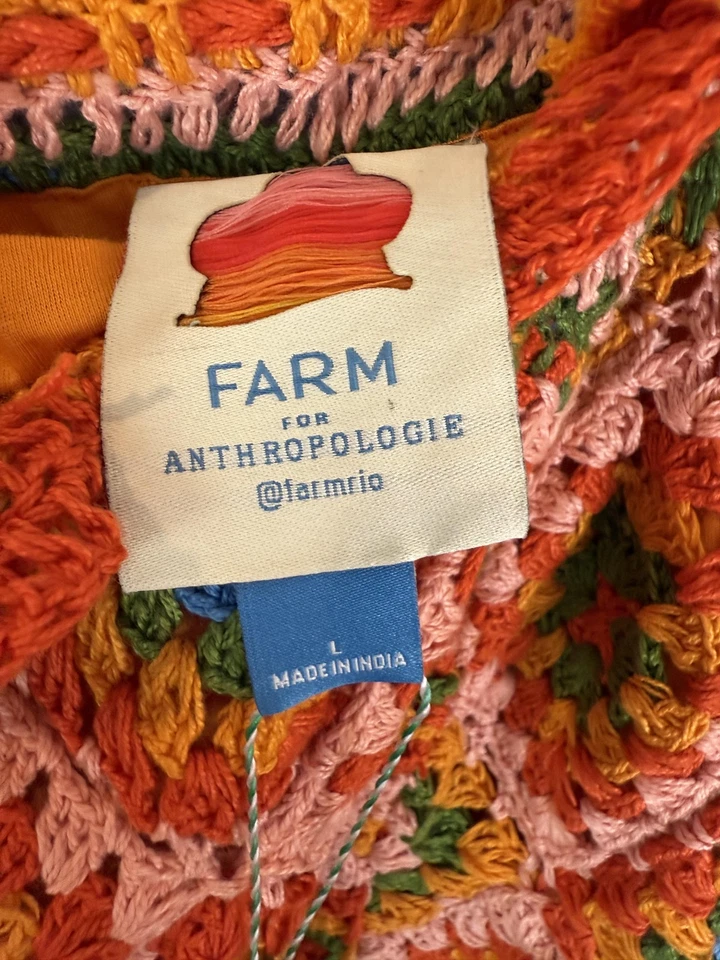 Falda Farm Rio Mujer Grande Naranja Multicolor Crochet Granny Cuadrada Boho Nueva con Etiquetas Foto 2 de 4