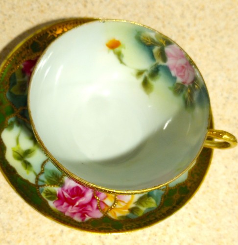 Nippon Japan Antique Cup & Saucer Hand Painted All Over Floral With Gold Beading - Picture 12 of 12