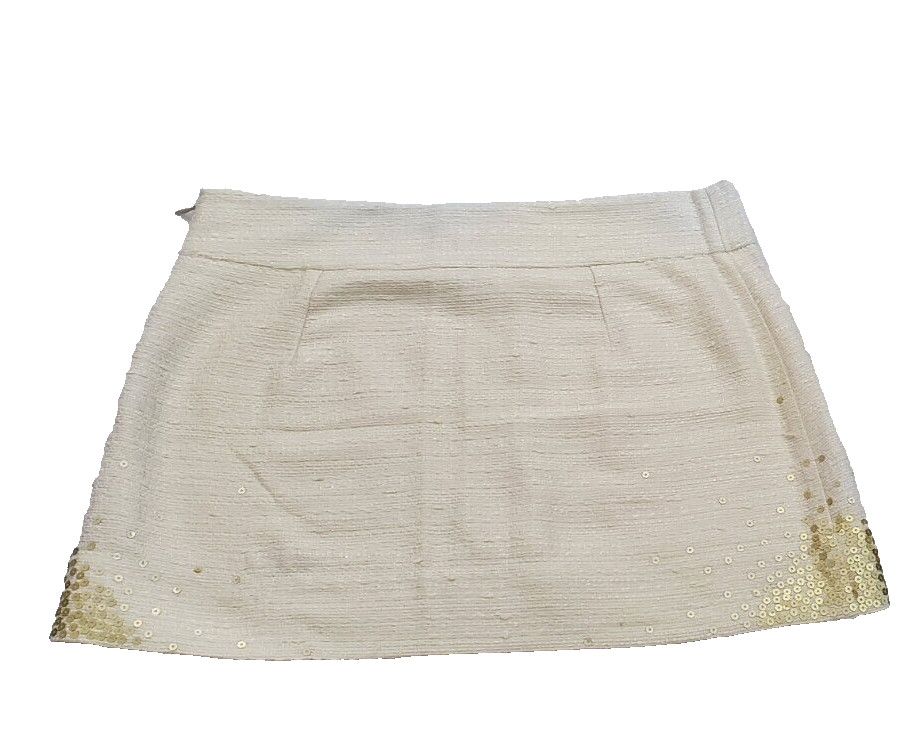 Mini Skirt Vintage United Colors of Benetton Ivory and Gold Thread Sequins Lined-image