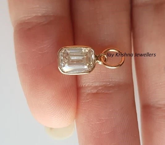 Smaragd Schnitt Diamant Gold Anhänger 14k Solid Anhänger,Handgemacht Schmuck - Bild 2 von 4