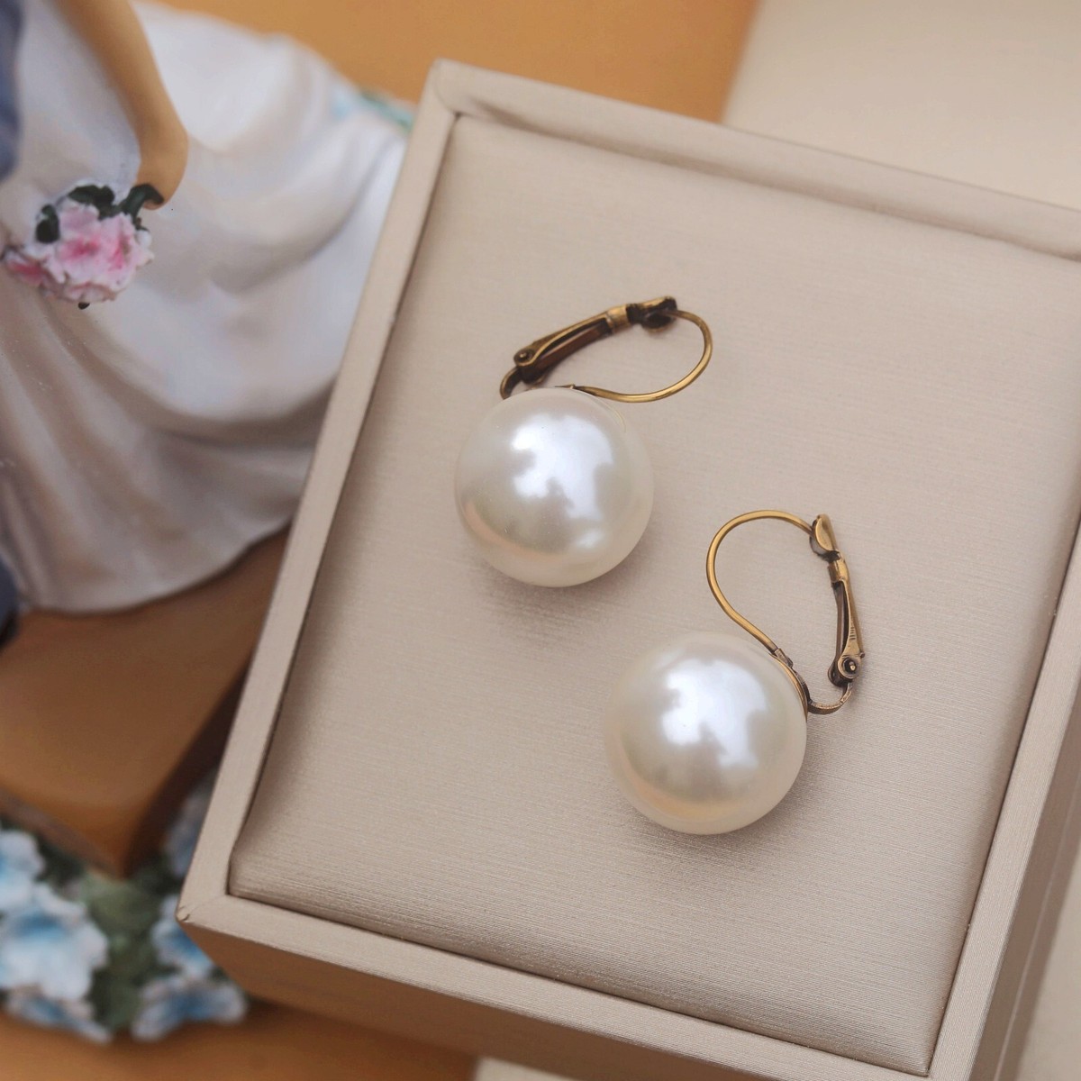 Bracelet Or 18 BOUCLES D'OREILLES DORMEUSES Argenté Grosse Perle - Foto 8