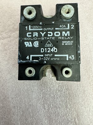 Crydom D1240 Solid State Relay, input 3-32vDC, output 120vac/40A