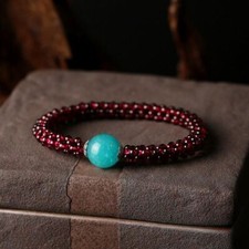 Natural Amazonite Garnet Handmade Unisex Round Beads Healing Reiki bracelet  