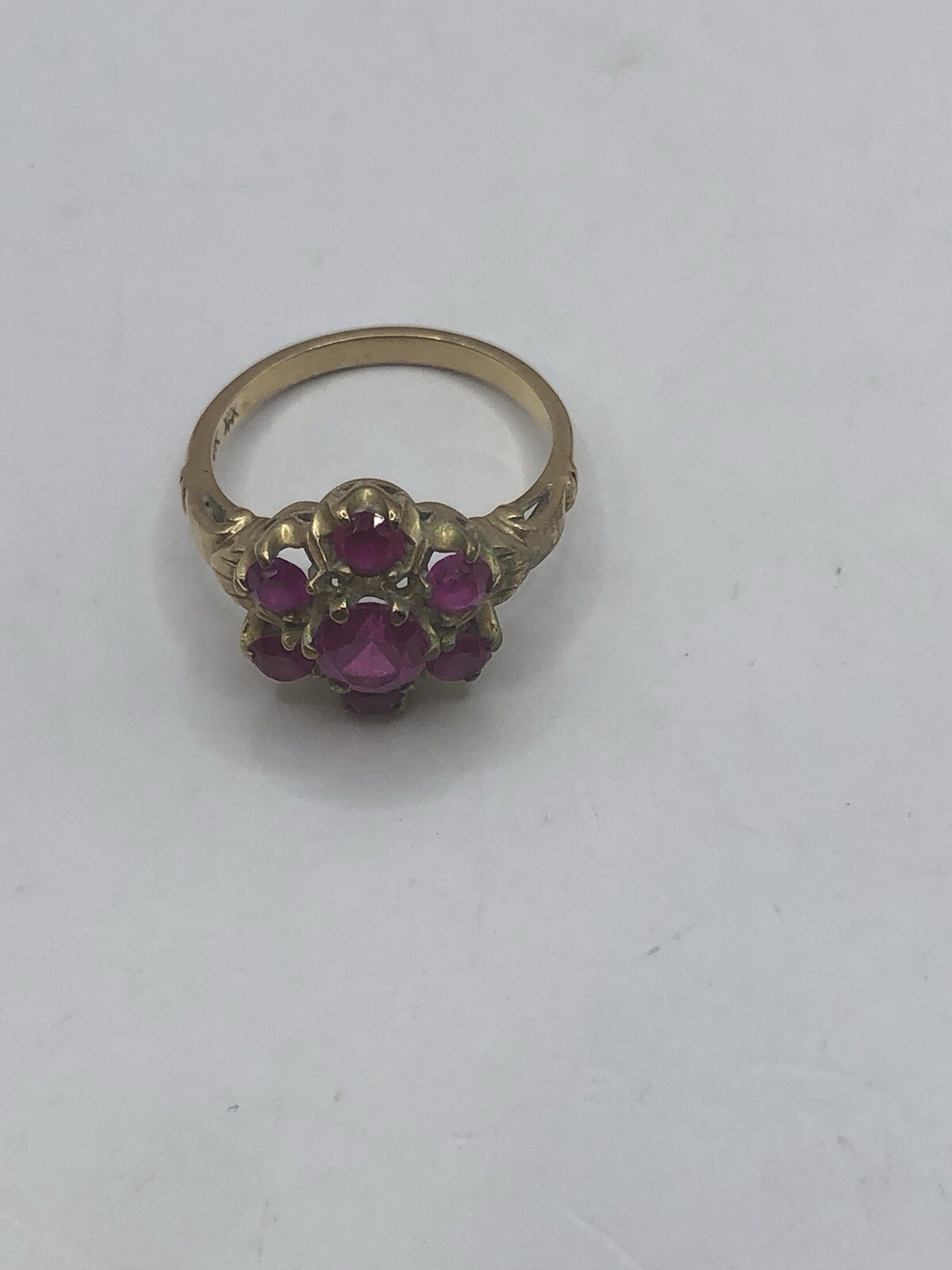Antique Ruby Cluster Ring Flower Shape 10k Yellow… - image 3