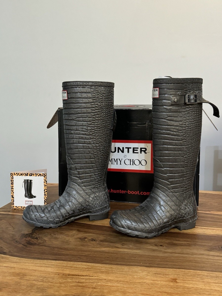Hunter x Jimmy Choo Silver/Grey Croc Rain Boots Size UK4 | eBay UK