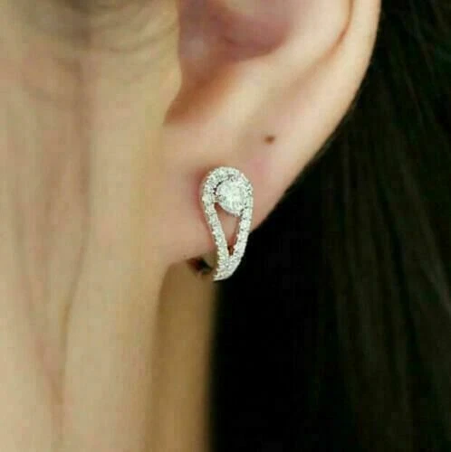 1.8 Ct Round Cut Diamond Simulated Drop/Dangle Earrings Gift 925 Sterling Silver - Image 2 of 2