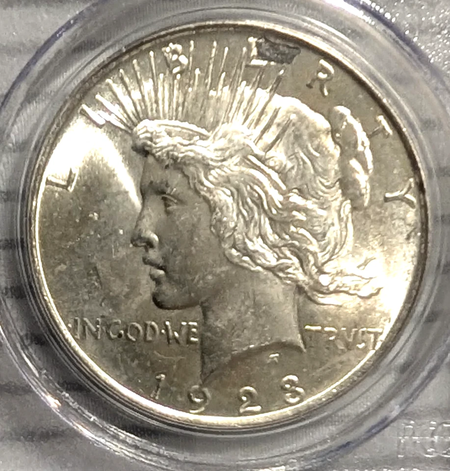 1923 P Peace Dollar Obverse Struck Thru Error PCGS MS63 Lustrous Beauty - Image 4 of 4