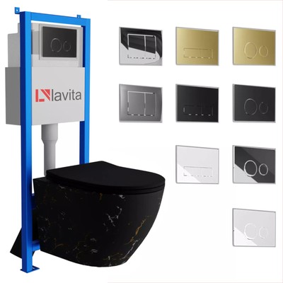 Lavita Komplett Set Wand-WC Spülrandlos WC Sitz Vorwandelement Spülkasten 3/6L