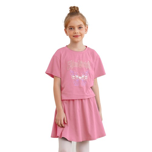 Kids Girl's T-shirt With Skirt Festival Tracksuit Gift Dress-up Fancy Cute Suit - Picture 14 of 30