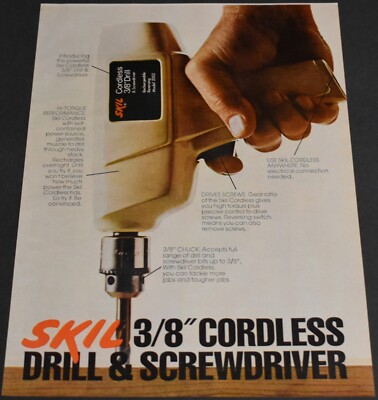 1976 Print Ad Skil 3/8'' Cordless Drill Screwdriver Vintage Power Tools Art