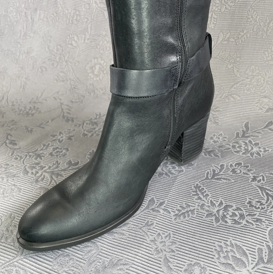 Botas ECCO de cuero negras con hebilla lateral cremallera tacón alto hasta la rodilla EU40 US 9.5 Foto 4 de 4