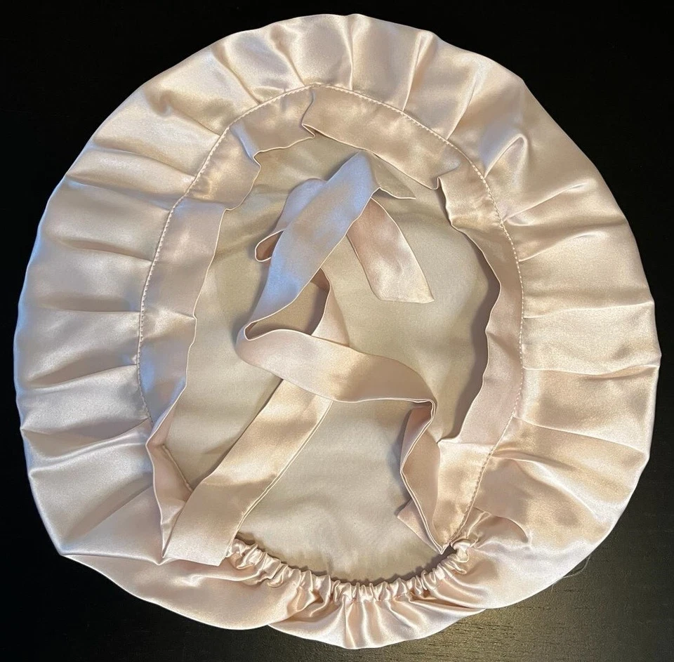 LOTTO di (2) Cappellini per dormire (cofani) 100% pura seta di gelso con elastico e cravatta (NUOVI) - Immagine 3 di 4