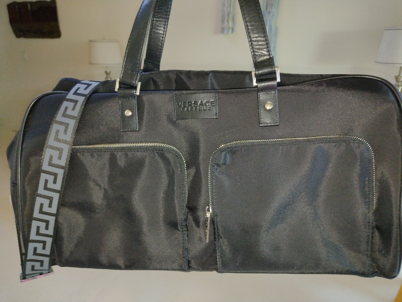 VERSACE Parfums Greca Black Duffle Bag Lg Overnight … Gem