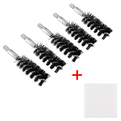 5 X Nylon Bristle Bore Cleaning Short Brush .45 cal 8x32 Thread with 50 Patches