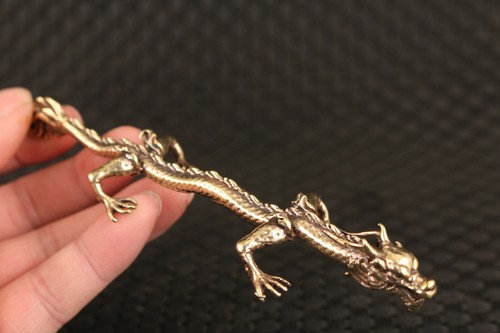 Estatua de dragón fundido a mano chino de bronce fundido a mano colgante netsuke soporte bolígrafo - Imagen 9 de 10