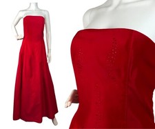 Vintage Red Ball Gown 1990s Scott McClintock Strapless Dress Crystals Small 6