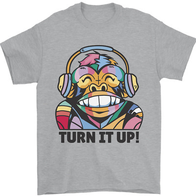 Turn It Up Monkey DJ Kopfhörer Musik Herren Maglietta 100% Baumwolle