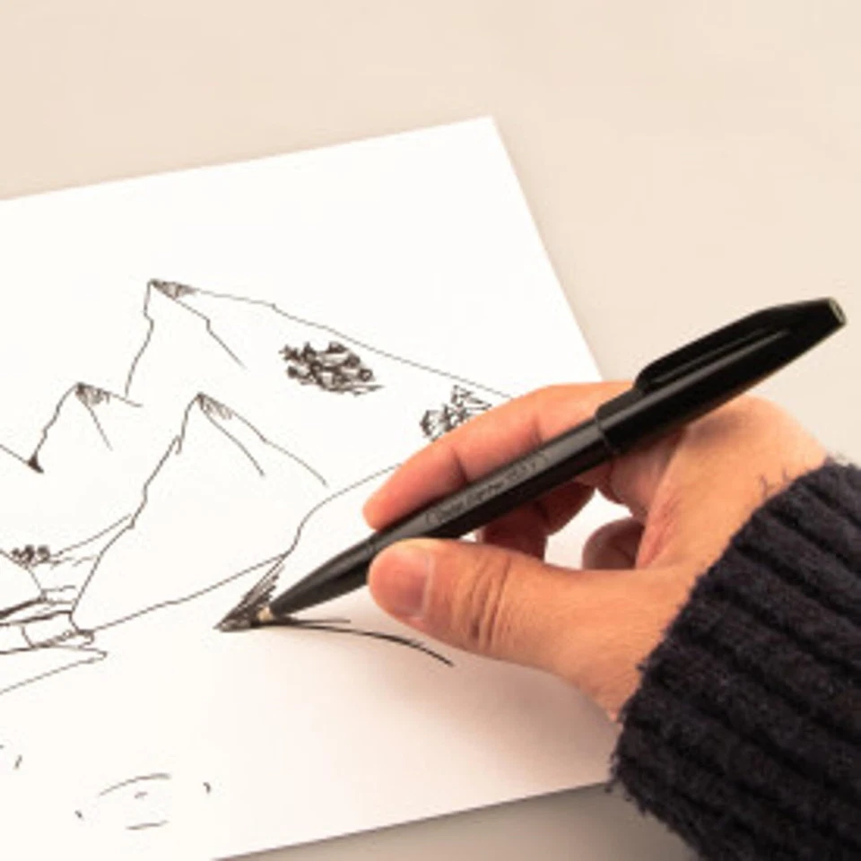 Фломастеры Pentel Sign - с волоконным наконечником - 12 штук (упаковка 1), черные, синие  - Изображение 2 из 4