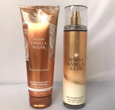 Bath Body Works WARM VANILLA SUGAR Fragrance Mist Body Cream 2 pcs GIFT SET NW
