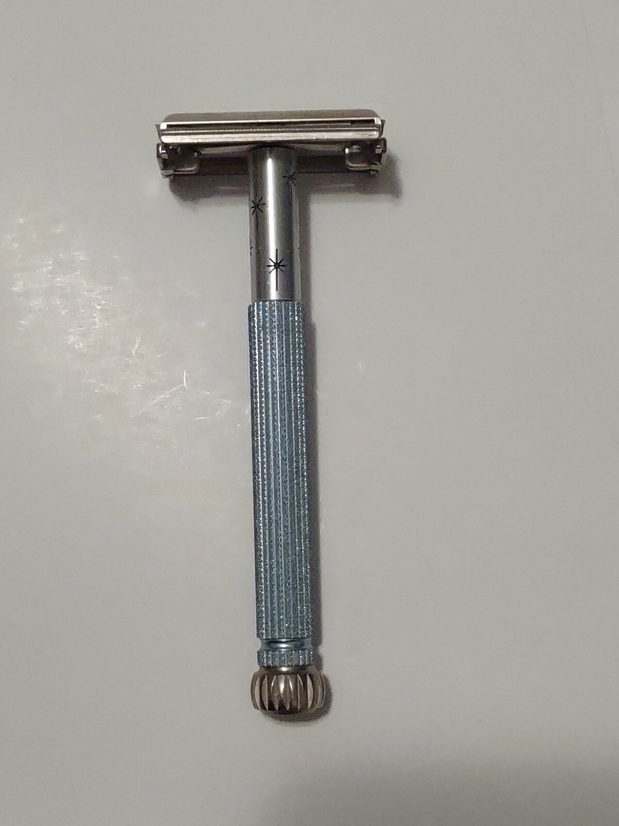 Vintage Lady Gillette Silver & Blue Starburst Double Edge Safety