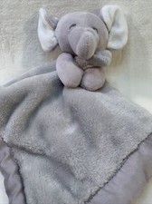 Carters Grey Gray Elephant Security Blanket Soft Velour Satin Baby Lovey Toy