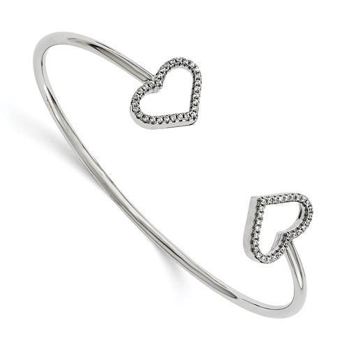 Platinum Sterling Silver Diamond Set White Sapphire Open Heart Cable Bangle Gift - Picture 1 of 2