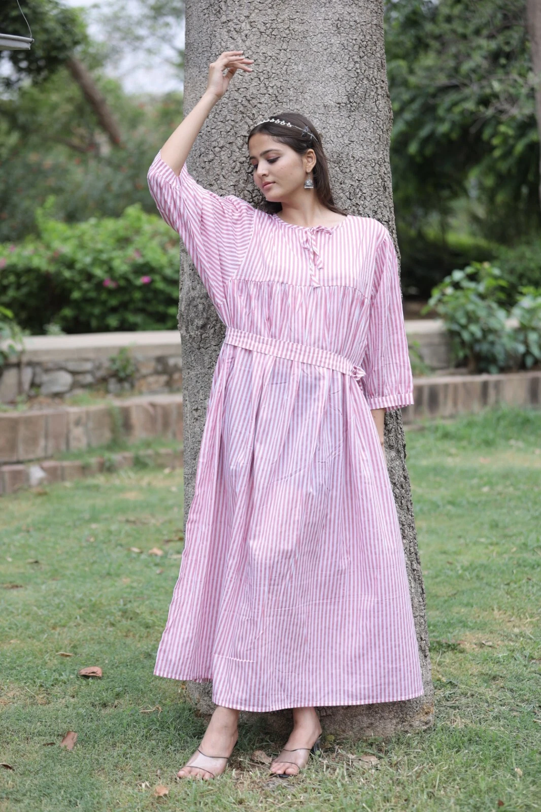 Indian handmade cotton dress stripe printed dress summer wear dress bridal gift.
