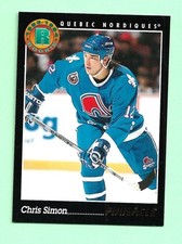 (1) CHRIS SIMON 1993-94 PINNACLE # 219 NORDIQUES ROOKIE NM+ CARD (M9283). rookie card picture
