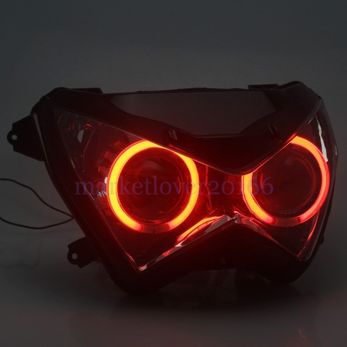 Motor Front Headlight Assembly Red Angel Eye For Kawasaki Z250 Z300 Z800 2013-16 - Picture 21 of 22