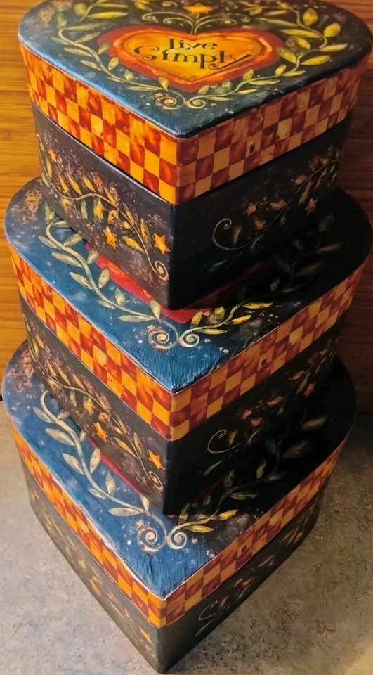 Bobs Boxes Primitives LIVE SIMPLY nesting Stackable Lids Lot Of 3 - Image 3 of 4