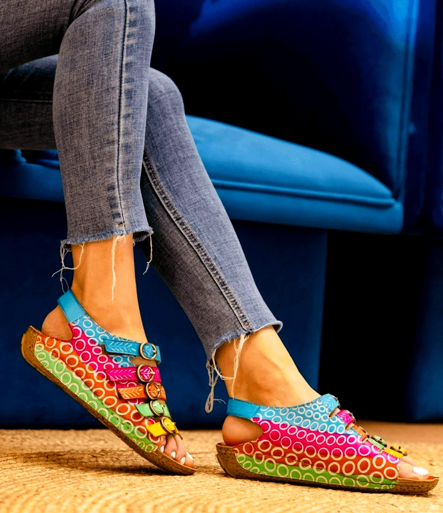 Soffia Rainbow Strap Bubble Pattern Leather Sanda… - image 13