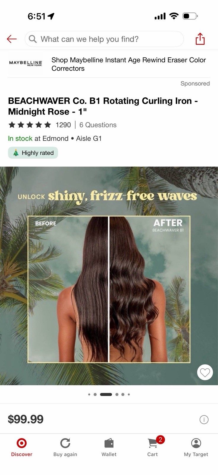 BEACHWAVER Co. B1 Rotating Curling Iron -Midnight Rose - 1"