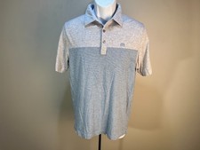 Travis Mathew Men's gray with blue detailed s/s golf polo shirt Small S EUC