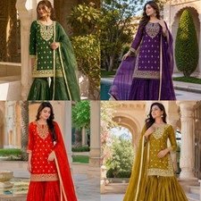 Women's Latest Readymade GMY Silk Sharara Suit with Heavy Sequins Embroidery M