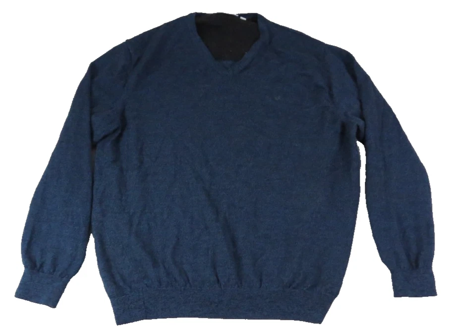 Calvin Klein Luxury Merino Wool Sweater Mens XXL V Neck Blue Lightweight CK Logo