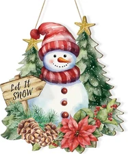 Wooden Christmas Door Wreath for Front Door Sign Snowman Wall Signs Christmas De