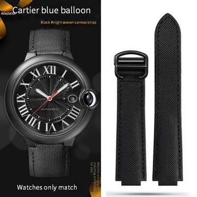 Canvas Watch Strap for Cartier Ballon Bleu Black Knight 18 20mm Nylon Soft Strap