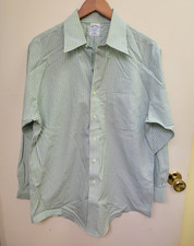 Brooks Brothers Button Down Dress Shirt Slim Fit 16/33 Cotton Green, White Blue