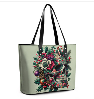 Custom Tote Hand Shoulder Bag 12 X 15 Gothic Sugar Skull Xmas  Holiday Gift  NEW