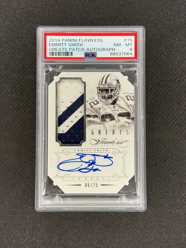 EMMITT SMITH 2014 Panini Flawless #15 Greats Game Worn Patch Auto /25 PSA 8