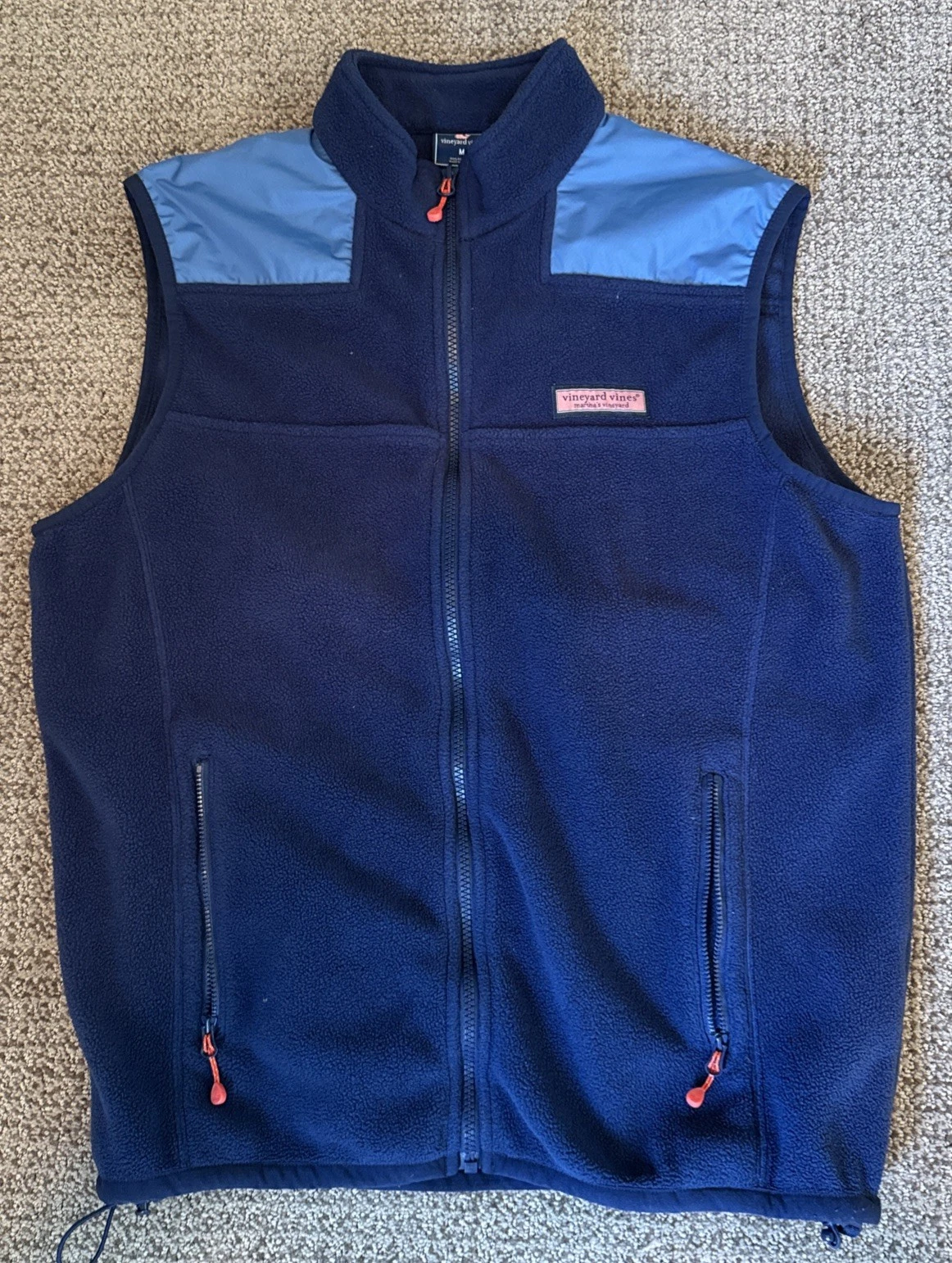 Vineyard Vines Vest Men's M Harbor Fleece Whale Logo Full Zip Mock Navy Blue