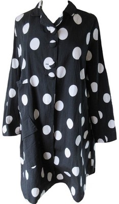 Les Ours Cotton-Lycra Black & White Polka Dot Suzanne Coat - PRICE REDUCED