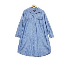 Lands End Shirt Dress Womens Sz 18W Blue Denim Button Down Pockets Modest Casual