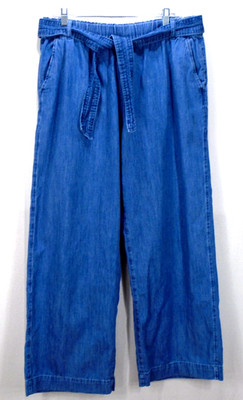 Per Una M & S Soft Denim Pants Trouser Jeans Elastic Waist Tie Wide Leg 18 Reg