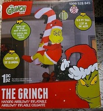 Gemmy Christmas Inflatable Hanging Grinch with Candy Cane, 4.5 ft Tall, Multi