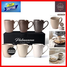 6-Piece Modern Ceramic Coffee Mug Set - 400 ml in Elegant Beige Finish