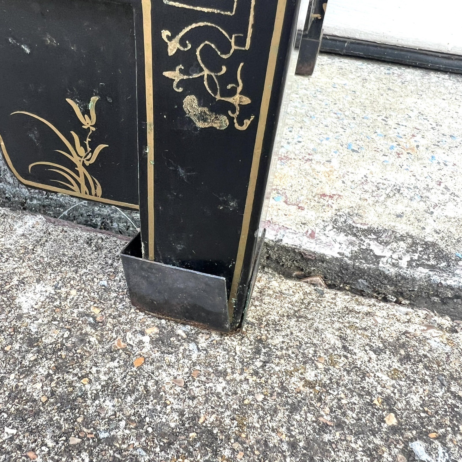 Chinese Black Lacquer Gold Hand Painted Cabinet Stone Relief Bird Flower MCM SEE