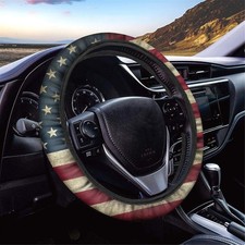 Vintage American Flag Print Steering Wheel Cover For Universal Vehicles Patriot